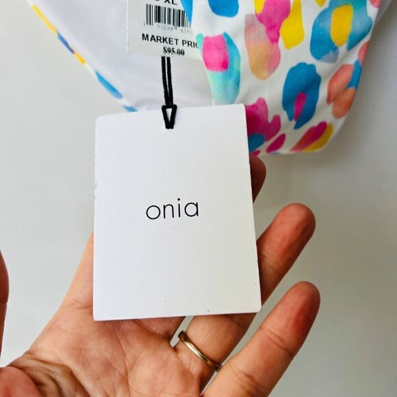 Onia NWT Alexa Watercolor triangle bikini bottom, White/blue/pink, Size XL - Picture 6 of 8